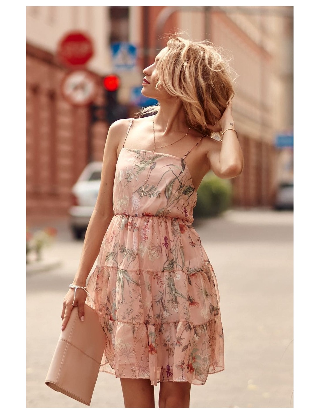 Airy dress with patterns, powder PR3213 - Online store - Boutique